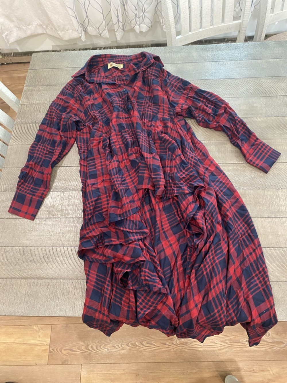 Karen Zambos Red and Navy Plaid Button-Front Shirt